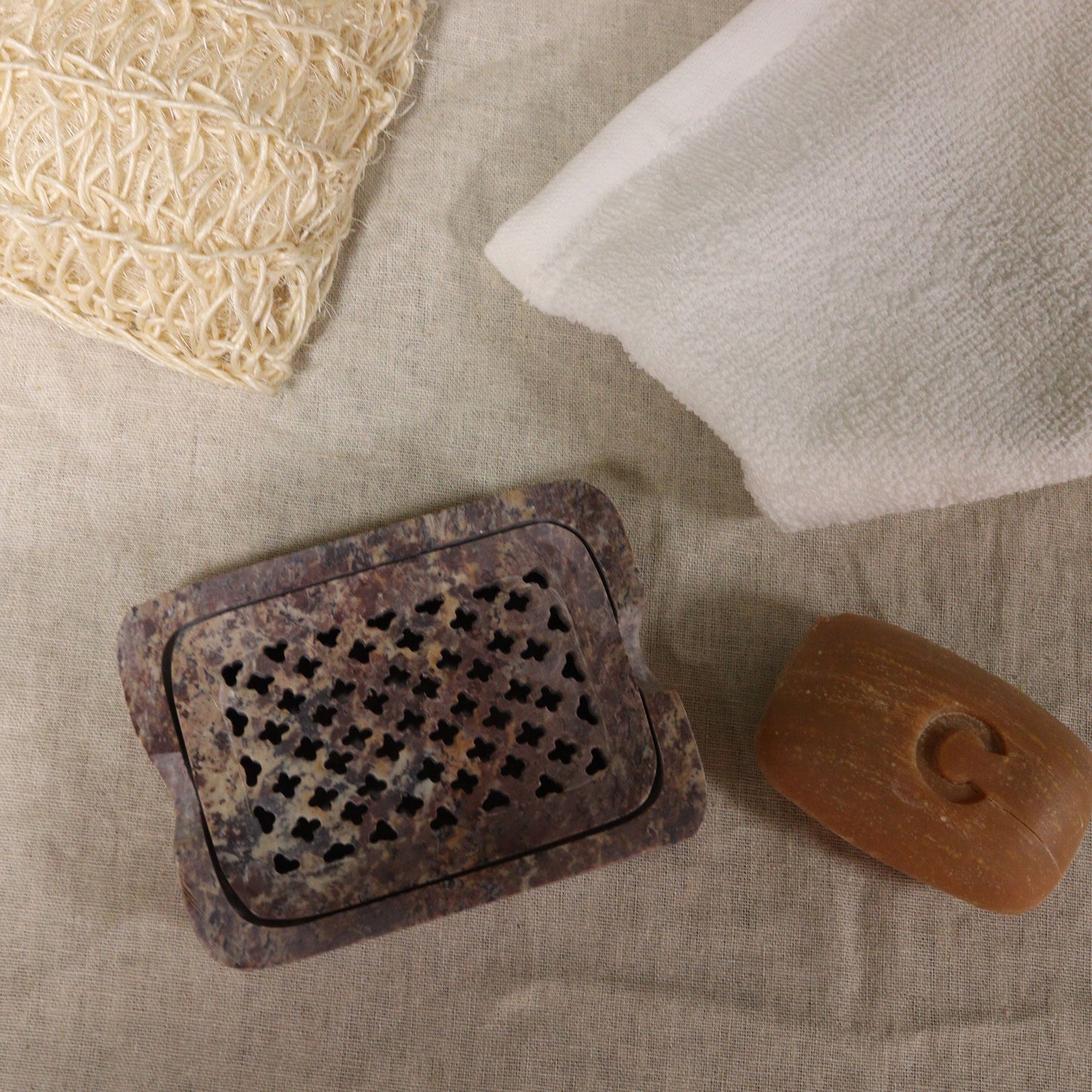 Soapstone Soap Dish & Drainer - Classic Square