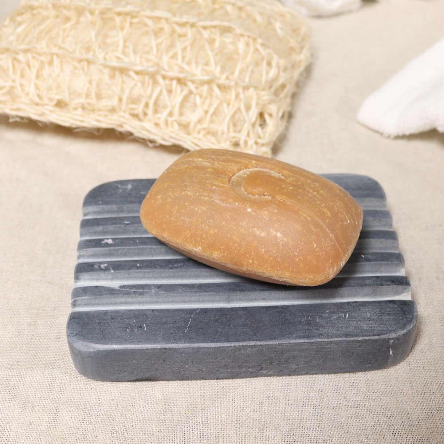 Grey Soapstone Soap Dish  - Heavey Ridges