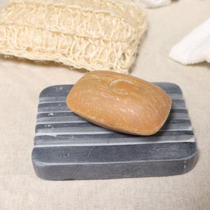 Grey Soapstone Soap Dish  - Heavey Ridges